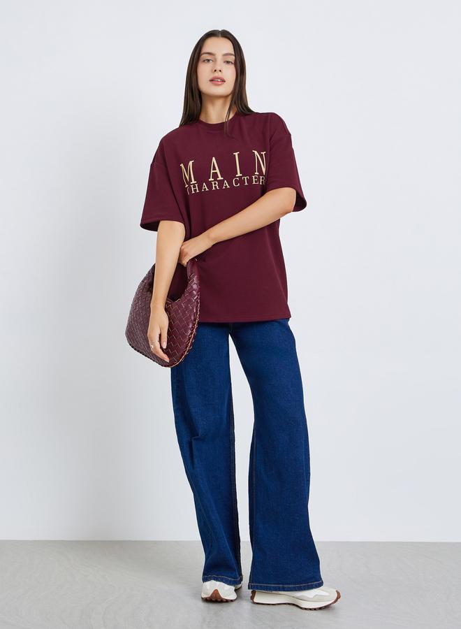 ستايلي تيشيرت واسع بطبعة شعار - Image 1